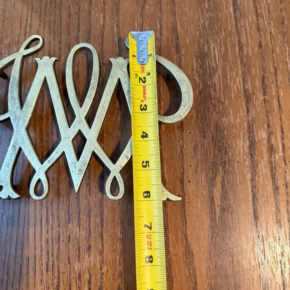 Vintage 50s William & Mary Cypher Brass Trivet Williamsburg Restoration Monogram